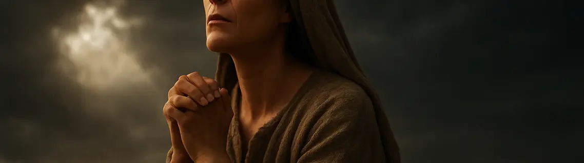 Cena bíblica que representa a perseverança, mostrando uma figura em oração durante uma tempestade.